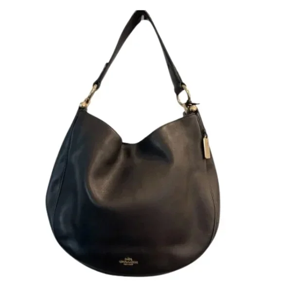 Coach Nomad Black Leather Hobo Bag with Gold Accents - Picture 1 of 13